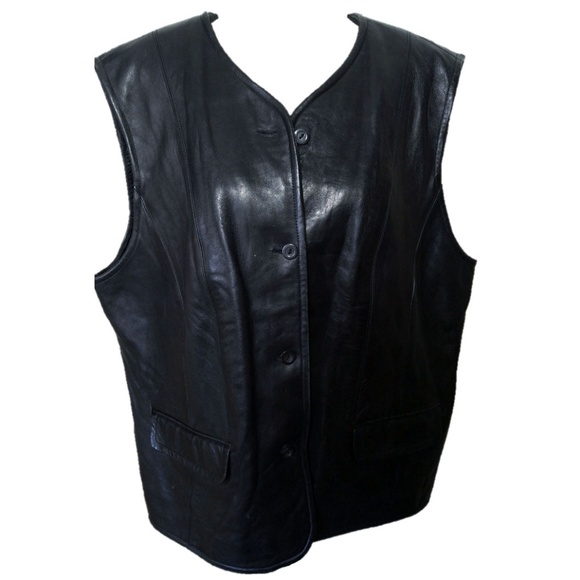 Liz Claiborne Jackets & Blazers - Sz 20 Black Leather Vest by Liz Claiborne 